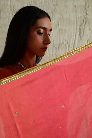 Shorshe Clothing_Pink Chanderi Embroidered Dupatta _Online_at_Aza_Fashions