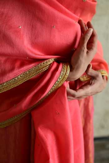 Shop_Shorshe Clothing_Pink Chanderi Embroidered Dupatta _Online_at_Aza_Fashions