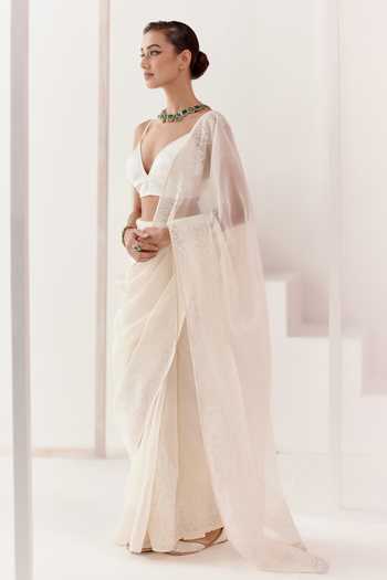Devnaagri Dori Embroidered Silk Organza Saree With Blouse 