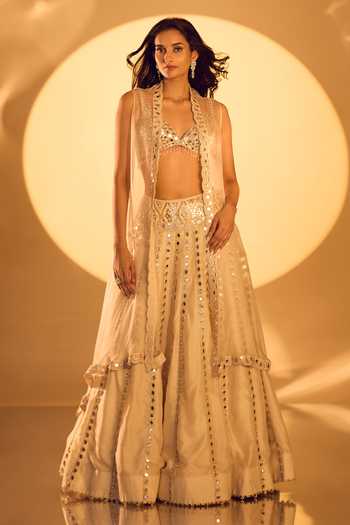 Gopi Vaid Mirror Embroidered Cape Lehenga Set 