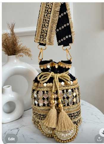 Boxwish By Bhumika Black Mirrors Sequins Zari Bows Cut Work Bandhani Mirrorwork Potli Bag 