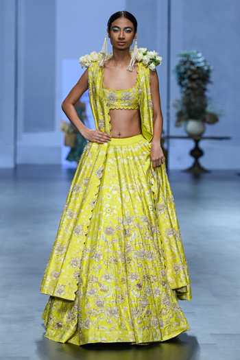 Paulmi And Harsh Vintage Floral Print Jacket Lehenga Set 