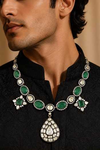 Vivinia By Vidhi Mehra Green Stone Polki Pendant Necklace 