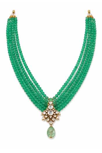 Vivinia By Vidhi Mehra Jade Green Beaded Kundan Pendant Mala 