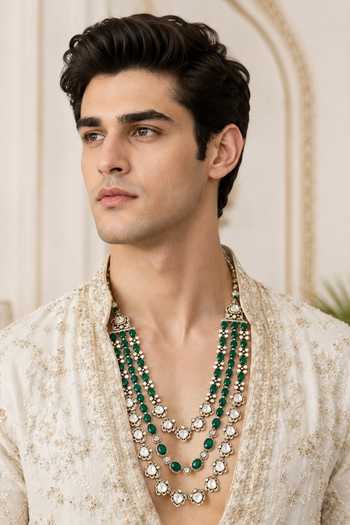 Vivinia By Vidhi Mehra Three-Layered Green Beaded Kundan Mala 