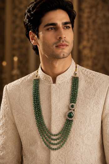 Vivinia By Vidhi Mehra Layered Green Beaded Mala 