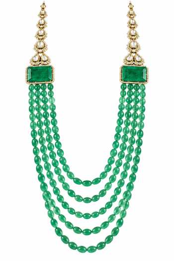 Vivinia By Vidhi Mehra Layered Jade Green Beaded Kundan Mala 