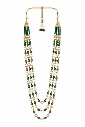 Vivinia By Vidhi Mehra Three-Layer Green Beaded Kundan Mala 