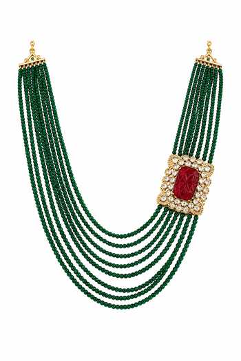 Vivinia By Vidhi Mehra Layered Green Beaded Kundan Mala 