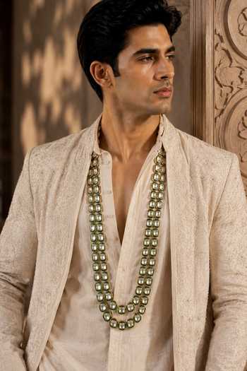 Vivinia By Vidhi Mehra Double Layered Green Kundan Necklace 