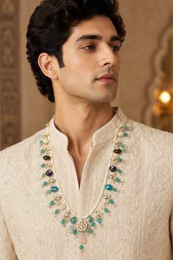 Vivinia By Vidhi Mehra Multicolour Stone Kundan Pearl Necklace 