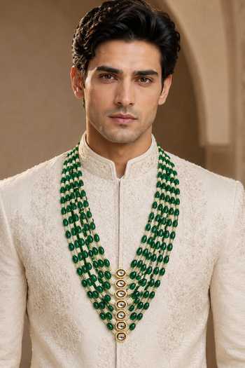 Vivinia By Vidhi Mehra Layered Green Beaded Pearl Kundan Mala 