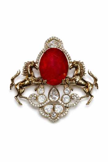 Vivinia By Vidhi Mehra Horse Motif Red Stone Brooch