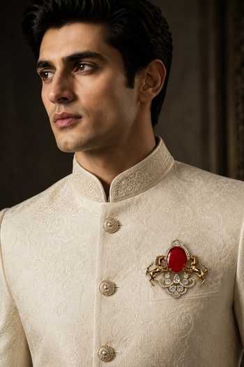 Vivinia By Vidhi Mehra Horse Motif Red Stone Brooch