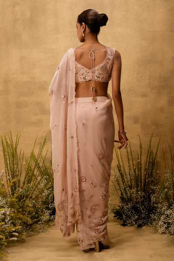 Quench A Thirst Hand Embroidered Pre-Stitched Saree & Blouse Set