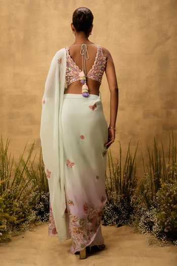 Quench A Thirst Hand Embroidered Pre-Draped Saree & Blouse Set
