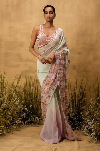 Quench A Thirst Hand Embroidered Pre-Draped Saree & Blouse Set