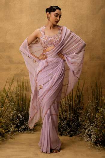 Quench A Thirst Hand Embroidered Pre-Stitched Saree With Blouse