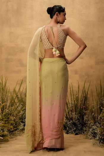 Quench A Thirst Ombre Pre-Draped Saree & Blouse Set