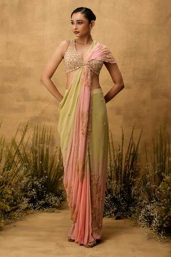 Quench A Thirst Ombre Pre-Draped Saree & Blouse Set
