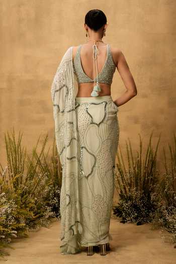 Quench A Thirst Hand Embroidered Pre-Draped Saree & Blouse Set