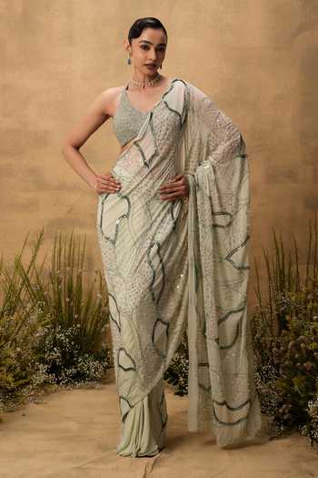 Quench A Thirst Hand Embroidered Pre-Draped Saree & Blouse Set