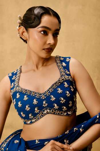 Buy Quench A Thirst Blue Georgette Sweetheart Neck Hand Embroidered Pre-stitched Saree And Blouse Set Online at Aza Fashions Buy_Quench A Thirst_Blue Georgette Sweetheart Neck Hand Embroidered Pre-stitched Saree And Blouse Set _Online_at_Aza_Fashions