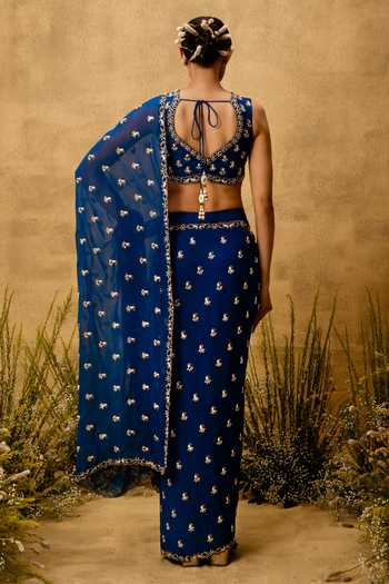 Quench A Thirst Hand Embroidered Pre-Stitched Saree & Blouse Set