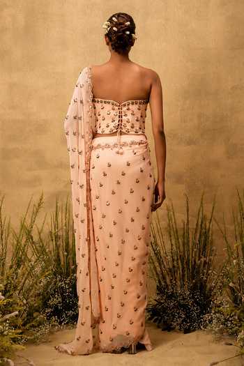 Quench A Thirst Hand Embroidered Blouse With Pre-Stitched Saree