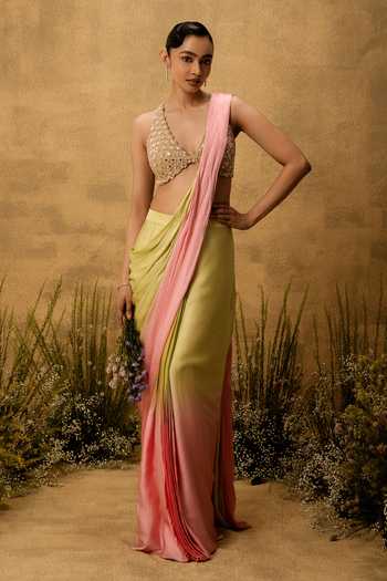 Quench A Thirst Embroidered Pre-Draped Saree With Blouse
