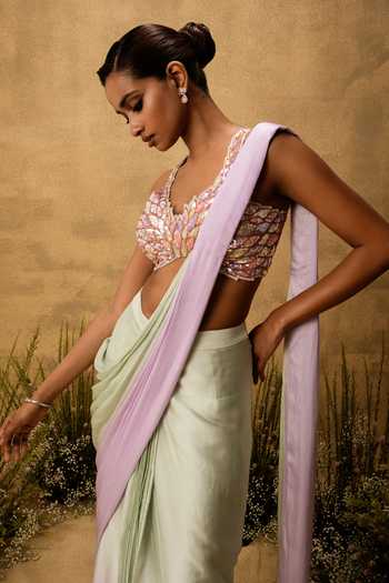 Buy Quench A Thirst Multi Color Satin, Modal, Hand Embroidered Pre-stitched Saree With Blouse Online at Aza Fashions Buy_Quench A Thirst_Multi Color Satin, Modal, Hand Embroidered Pre-stitched Saree With Blouse _Online_at_Aza_Fashions