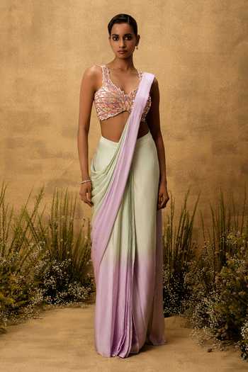 Quench A Thirst Hand Embroidered Pre-Stitched Saree With Blouse