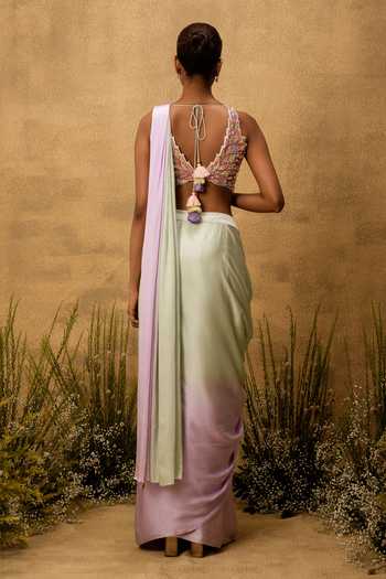 Quench A Thirst Hand Embroidered Pre-Stitched Saree With Blouse
