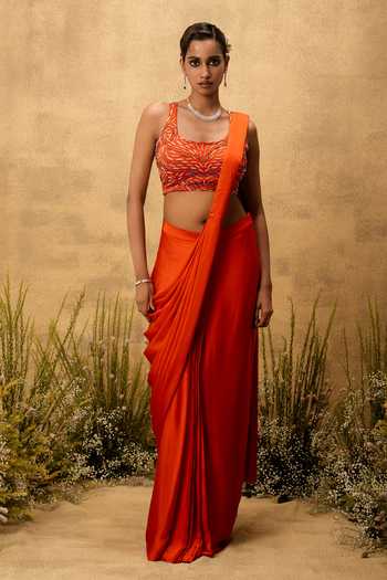 Quench A Thirst Pre-Stitched Saree With Embroidered Blouse
