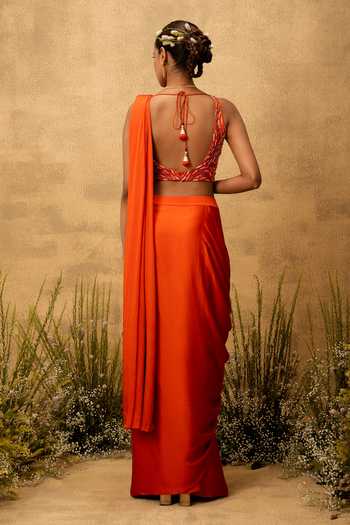 Quench A Thirst Pre-Stitched Saree With Embroidered Blouse