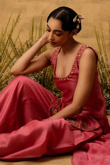 Quench A Thirst Pink Organza, Silk, Taffeta, Silk, Scoop Embroidered Kurta Set Online at Aza Fashions Quench A Thirst_Pink Organza, Silk, Taffeta, Silk, Scoop Embroidered Kurta Set _Online_at_Aza_Fashions