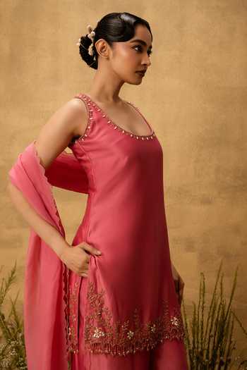 Buy Quench A Thirst Pink Organza, Silk, Taffeta, Silk, Scoop Embroidered Kurta Set Online at Aza Fashions Buy_Quench A Thirst_Pink Organza, Silk, Taffeta, Silk, Scoop Embroidered Kurta Set _Online_at_Aza_Fashions
