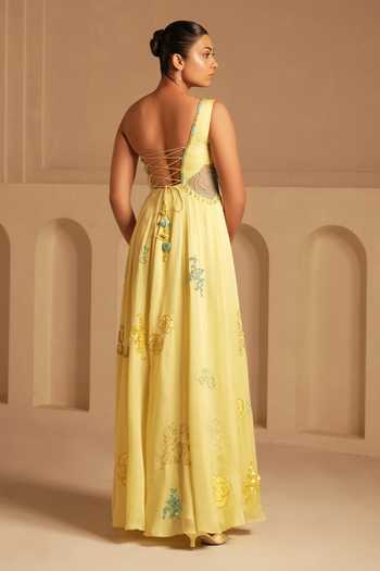 Kiran Kalsi One Shoulder Embroidered Gown 