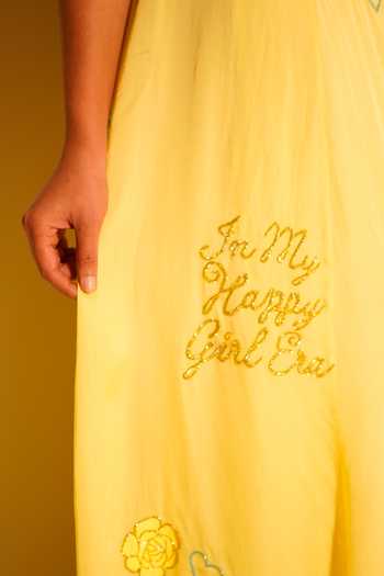 Kiran Kalsi_Yellow Organza, Satin Embroidery, Tassels One Shoulder Gown _Online_at_Aza_Fashions