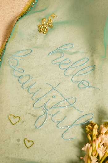 Buy_Kiran Kalsi_Green Organza V-neck Embroidered Saree And Blouse Set _Online_at_Aza_Fashions