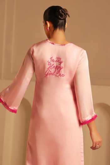 Buy_Kiran Kalsi_Pink Organza, Satin V-neck, Yes Embroidered Kurta And Pant Set _Online_at_Aza_Fashions