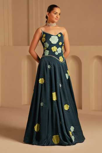 Kiran Kalsi Floral Hand Painted Corset & Lehenga Set 