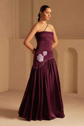 Kiran Kalsi_Purple Satin One Shoulder Dress _Online_at_Aza_Fashions