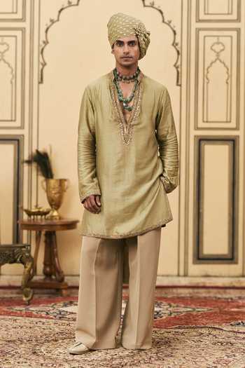 Buy Itrh Olive Green Chanderi, Crepe, Organza Zaitooni Kurta Set Online at Aza Fashions Buy_Itrh_Olive Green Chanderi, Crepe, Organza Zaitooni Kurta Set _Online_at_Aza_Fashions