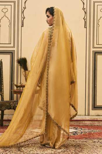 Itrh Yellow Silk, Tissue, Net Square Neck Haridra Embroidered Saree With Blouse Online at Aza Fashions Itrh_Yellow Silk, Tissue, Net Square Neck Haridra Embroidered Saree With Blouse _Online_at_Aza_Fashions