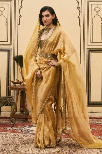 Buy Itrh Yellow Silk, Tissue, Net Square Neck Haridra Embroidered Saree With Blouse Online at Aza Fashions Buy_Itrh_Yellow Silk, Tissue, Net Square Neck Haridra Embroidered Saree With Blouse _Online_at_Aza_Fashions