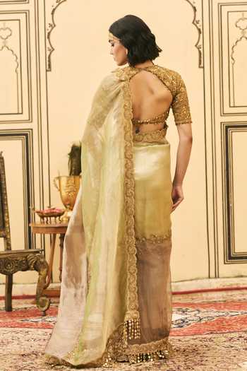 Itrh Shyama Zardozi Embroidered Saree With Blouse 