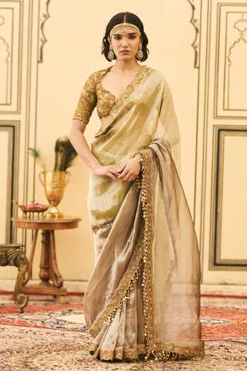 Itrh Shyama Zardozi Embroidered Saree With Blouse 