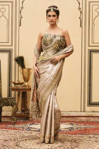 Itrh Gulnaar Tissue Brocade Metal Saree Set 