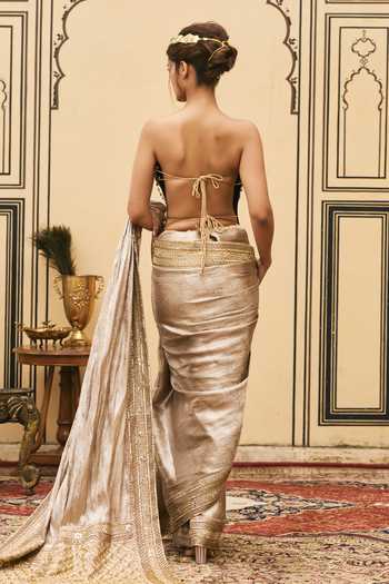 Itrh Gulnaar Tissue Brocade Metal Saree Set 